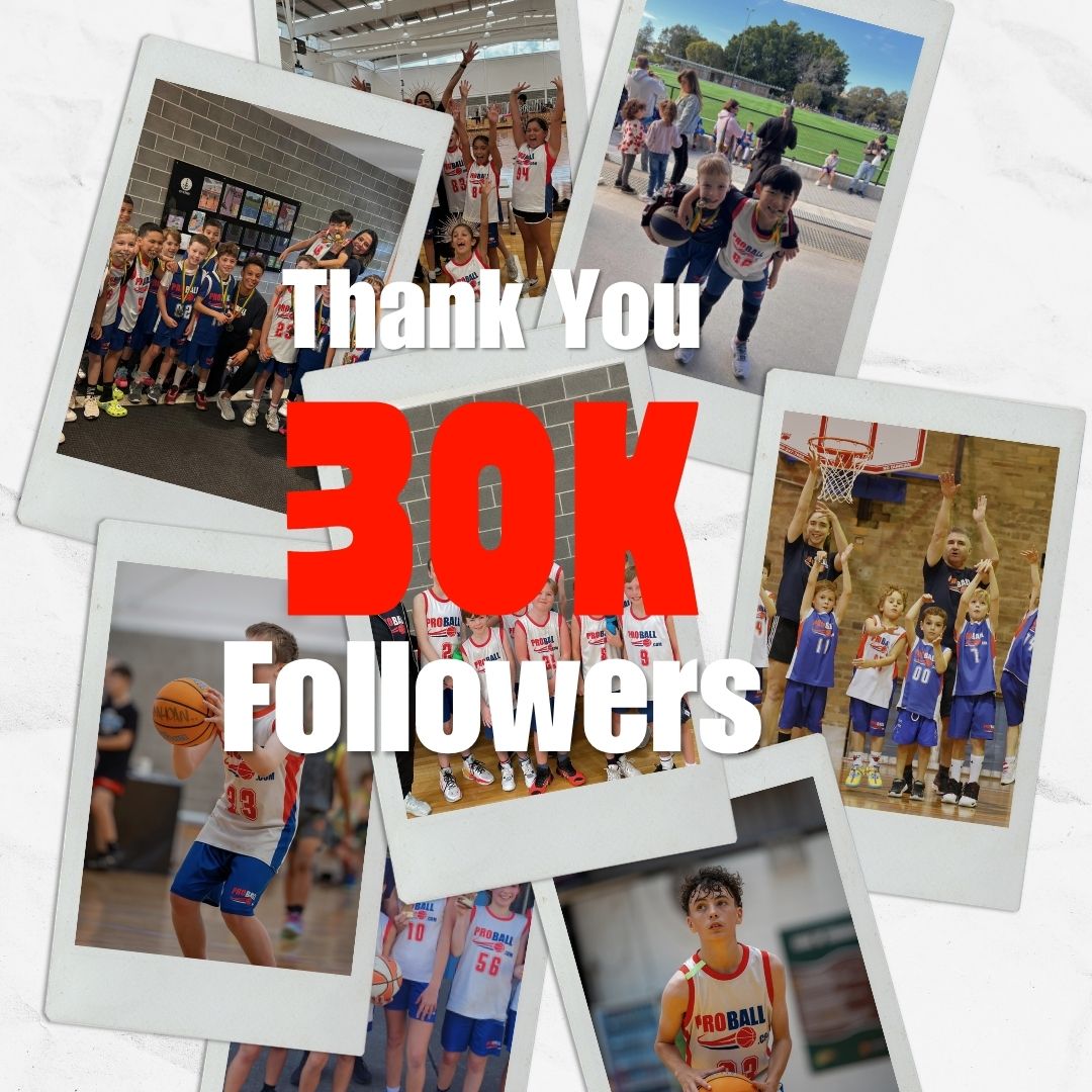 ProBall Basketball Sydney celebrating 30,000 followers, representing years of consistent effort, player development, community growth and the power of compounding.
