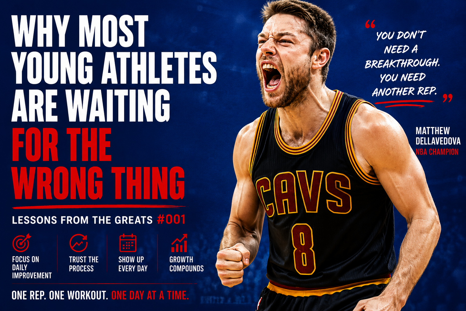 Matthew Dellavedova holding the NBA Championship trophy demonstrating how small daily improvements compound into long-term basketball success.